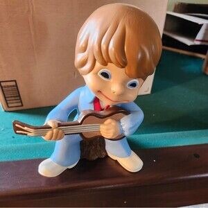 Hand Crafted Vintage Boy Playing Guitar  1970s Rock Star Ceramic Figurine